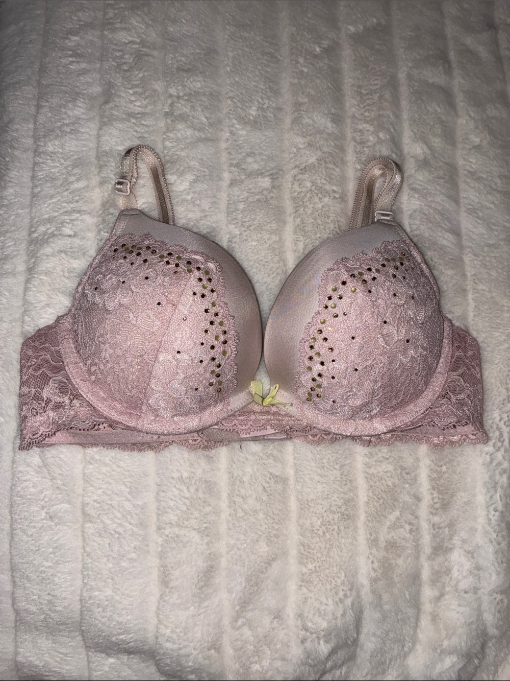 Victoria's Secret Blush Lace Push-Up Bra with Stud Accents